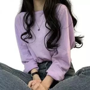 [하프클럽/]여성용 봄가을 라운드넥 기본 무지 긴팔 티셔츠 루즈핏 나그랑