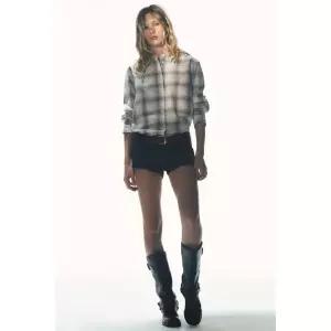 국내배송 자라 ZARA 체크 포켓 오버사이즈 셔츠 - 샌드 블루 956657