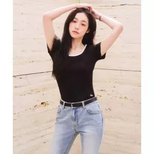 리 Lee 우먼 U넥 티셔츠 블랙 LE2602ST63BK 164610