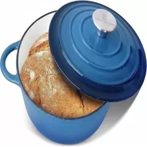 트러스트메이드 4.5 QT 주철 더치 오븐 홈 베이킹 브 요리 블루를 위한 셀프 바스팅 뚜껑이 있는 에나멜