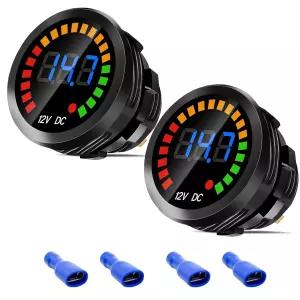 2PCS DC 12V 전압계 방수 LED 게이지 패널 장착 플레이트 및 와이어 단자가 있는 원형 배터리 모니터 해상