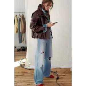 ZARA 자라 주름 페이크 레더 재킷 - 다크 버건디 3953946