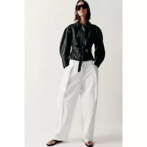 ZARA 자라 페이크 레더 벨트 재킷 - 블랙 화이트 3953937