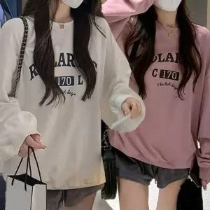 [하프클럽/]여성 간절기 루즈핏 기모 맨투맨 티셔츠 봄 가을 레터링 무지 디