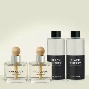 코코도르 차량용 방향제 우드볼 디퓨저 50ml 2개+리필액 200ml 2개 자동차 새차선물 블랙체리