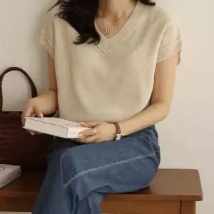써니11 linen 캡소매 v니트