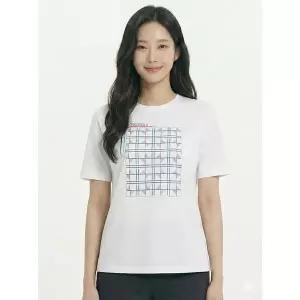 [하프클럽/크로커다일레이디]화이트 스퀘어 패턴 반팔 티셔츠 CLCMTS134