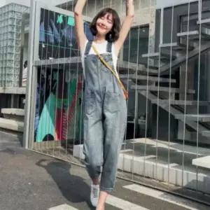 오너클랜 여성 캐주얼 데님 9부 롤업 팬츠 연청 멜빵 바지 여름멜빵코디 9부롤업바지 여자멜빵바지