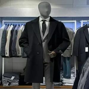 [트루젠] 트루젠 프리미엄 핸드메이드 울캐시미어 블랙 세미오버핏 남자 롱코트 FI8813002054 (P003736380)