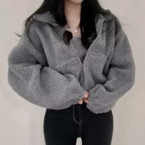 [하프클럽/]여성 데일리 양털 하이넥 크롭 집업 자켓
