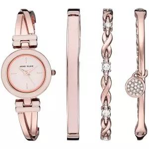 Anne Klein 여성용 프리미엄 크리스탈 팔찌 뱅글 손목 시계 세트