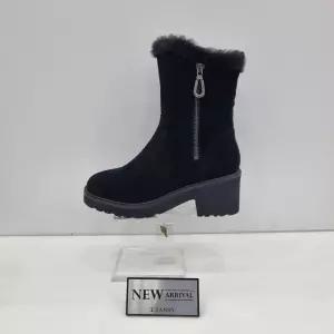 미셸by탠디 여성 4CM 안감 퍼 스웨이드 데일리 방한 미들 부츠 AX22512B