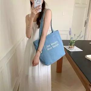 데님 에코백 여성 숄더백 자수 청가방 캔버스 데일리 가방