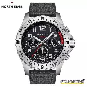 호환 NORTH EDGE 남성용 태양광 시계 2024 MACH2 솔라 드라이브 크로노그래피 쿼츠 시계 파일럿 방수 50m R