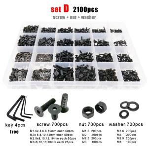 너트 나사 M2 400 M5 소켓 2100PCS 검정색 M4 플랫 볼트 M3 카운터 등급 10 강철 와셔 M1 싱크 육각형 키트 육각 세트