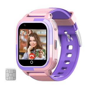원렉스 스마트 워치 SIM 카드 4G GPS 트래커 지원 왓츠앱 라인 실시간 통화 음성 메시지 SOS 카메라 4-16세 여아 생일 선물 (핑크 분홍색)