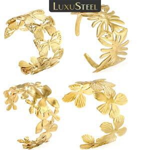 LUXU 꽃 모양 팔목 팔찌 Bgles 여성용 스테인레스 스틸 18k 황금 도금 페이드 없음 주조 미적 커플