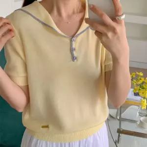 누에보 배색 세라카라 반팔 니트티_M4721