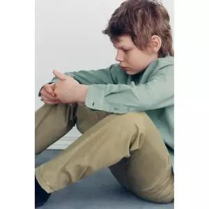 국내배송 ZARA 자라 주니어 키즈 린넨 및 코튼 차이나 칼라 셔츠 초록 5644551500 1945518