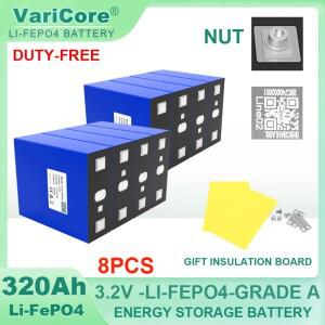 8pcs 3.2v 320Ah 105Ah 90ah Lifepo4 충전식 배터리 리튬 철 인산염 태양 전지 12v 24v 등급 A 세금