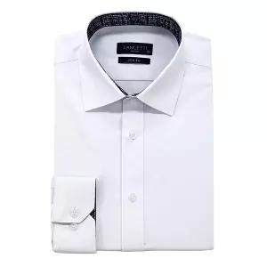 란체티 무지 화이트 스판 슬림핏 긴소매셔츠 LXF6502WH