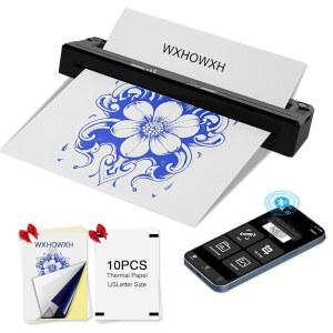WXHOWXH 타투 스텐실 프린터, 아티스트 및 초보자용 머신, 전사 용지 없음, 휴대폰 PC와 호환되는 휴대용 무선 블루투스 프린터