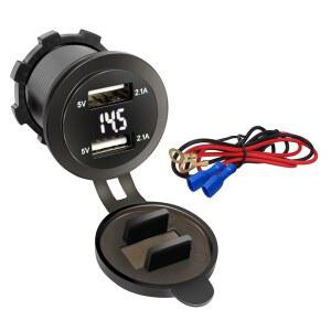 Palumma 바이크용 충전기 USB 소켓 삽입용 급속 충전 2포트 차량용 12V/24V 듀얼 전원 콘센트, 방수, LED 전압계가 포함된 시거 라이터 흰색