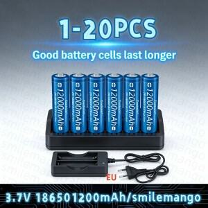 18650 3.7V 포인티드 충전식 리튬 배터리 12000mAh 충전기 손전등 장난감 및 리모컨 포함.