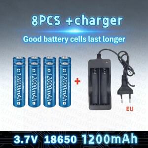 3.7V 18650 포인티드 충전식 리튬 배터리 12000mAh 충전기 손전등 장난감 및 리모컨 포함.