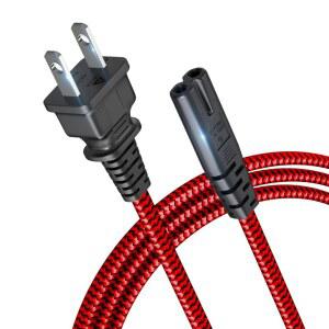 전원 코드, 10FT/3M 골피쉬 AC 전원 케이블 7A 125V TV 전원 코드 18AWG 땋은 2개의 프롱 전원 케이블 교체 PS5, PS4, PS3, Xbox, 스피커, 모니터, 삼성 LG TV, 프린터, 카메라 - 빨간색