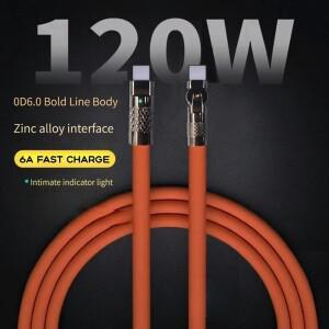 1M/2M 타입 C 실리콘 회전형 엘보우 케이블 6A 초고속 충전 USB C to C 데이터 케이블 내구성 있는 유연한