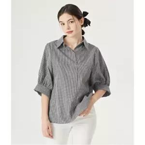 [르샵]체크 썸머 베이직 카라 루즈핏 반팔 블라우스 (DO2BA035A)