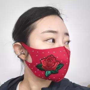 ( )장미자수 큐빅 레드 패션마스크 제작 마스크