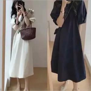 롱원피스 퍼프소매 꾸안꾸 반팔 여름 데일리 여자 하객룩 5컬러