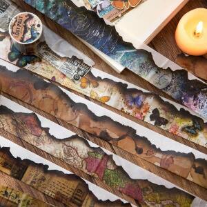Yofun 3.5x200cm  불타 마스킹 테이프 빈티지 구운 테두리 Washi 저널 스크랩북 편지 카드 프레임 DIY
