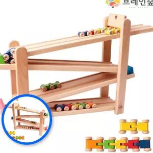 MF09 원목 자동차 레이싱 트랙 4단 기차 장난감 어린이 놀이세트 원목레이싱카 어린이집자동차