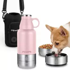 PawsPik 32oz 3-in-1 방지 12시간/뜨거운 가능한 및 그릇 (벚꽃 6시간 세트 물을 단열 물그릇이 누수 있는 스테인리스 차갑게 & Cherry Blossom Pink