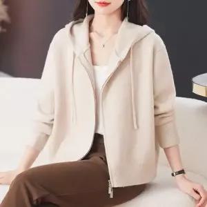 EAMT 가을 여자 빨강 니트 봄가을 카디건 짧은 후드 YJ3