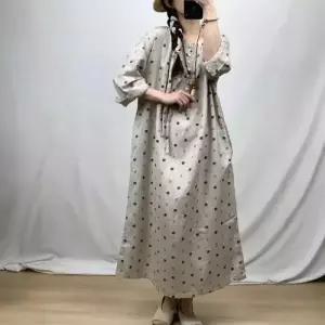 원피스 여사친 빈티지 봄 이슬 도트 벨트 롱스커트 프린트 마 반오픈 럭셔리 풀오버 BE1