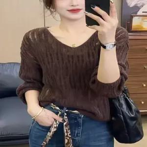여사친 가을 니트 브이넥 풀오버 펀칭 KS3