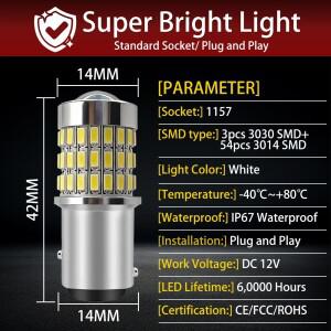 2PCS 1157 BAY15D LED P215W 캔버스 전구 30000LM 자동차 방향 지시등 백업 램프 DRL 렌즈 포함 초고휘도 D