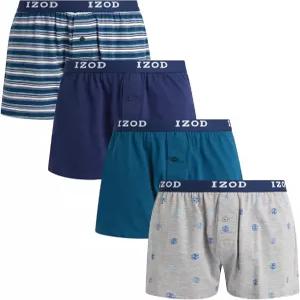 IZOD 남성 복서 반바지 - 버튼 플라이 4팩 퍼포먼스 니트 코튼 경량 4인치 인심