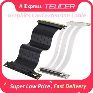 TEUCER PCI-E5.04.03.0 x16 라이저 케이블 비디오 카드 확장 차폐형 유연한 90 ° GPU 연장 장착 검정흰색