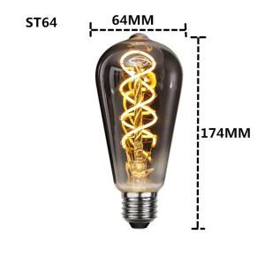 LED E27 MABLE220V 4W 스모키 GSPIRAL 램프 ST64 전구 레트로 따뜻한 빈티지 G95 G125 조명 그레이 에디슨 장식 멘트 G80