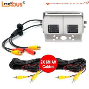 Lastbus 4PIN 화이트 듀얼 헤드 헤비듀티 후방 카메라 +2x RCA DC 커넥터 및 AV 케이블(6m/10m/15m 옵션)