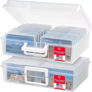 IRIS USA 4인치 x 6인치 산 손잡이가 있는 2팩 사진 정리함 및 보관함 작업용 내부 케이스/용기 6개 스티커