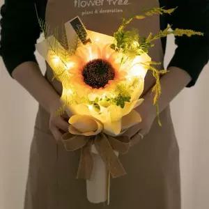 아트박스/플라워트리 해바라기 조화 꽃다발 LED 한송이 40cm 인테리어 장식