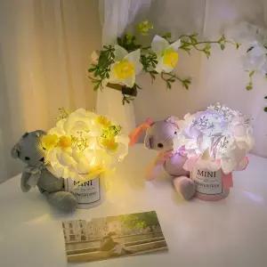 아트박스/플라워트리 수국 조화 화분 LED 리본 베어 set 15cm 2컬러 장식