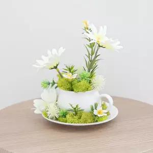 아트박스/플라워트리 데이지 조화 화분 커피잔 set 14cm 인테리어 꽃 장식
