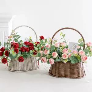 아트박스/플라워트리 장미 꽃바구니 조화 레드 핑크 set 42x31cm 장식 소품